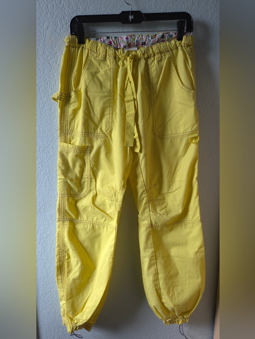 Yellow Women's Cargo Jogger Pants with Drawstring Waist